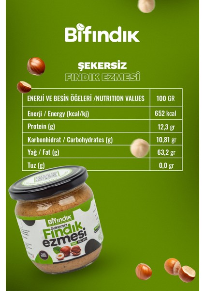 Doğal Şekersiz Fındık Ezmesi Katkısız Atıştırmalık Kahvaltılık Sürülebilir %100 Fındıklı 450GR