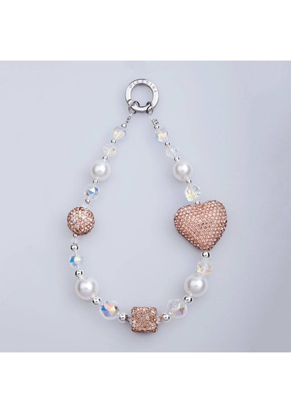 Parlayan Taş Tasarımlı 30MM Dot Drill Heart Telefon Bilek Askı Ipi, Rose Gold