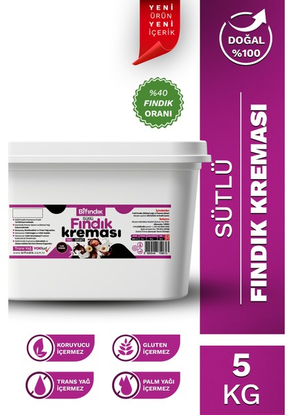 Doğal Bol Sütlü Fındık Kreması Katkısız Atıştırmalık Kahvaltılık Sürülebilir 5kg