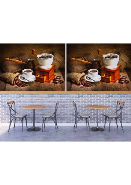 Kahve Öğütme ve Cezve Temalı Cafe Duvar Kağıdı Baskı