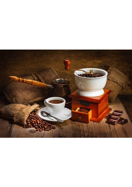 Kahve Öğütme ve Cezve Temalı Cafe Duvar Kağıdı Baskı