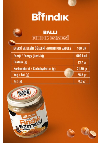 Doğal Ballı Fındık Ezmesi Katkısız Atıştırmalık Kahvaltılık Sürülebilir 250gr Cam Kavanoz