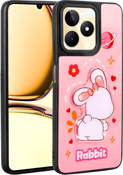 Realme C55 4g Uyumlu Case Shining Embossed Iconic Figured Amas Silicone Cover, Pembe