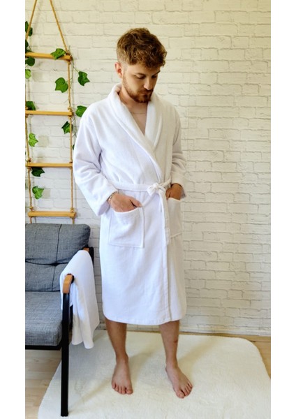 Alpar Tekstil Unisex Pamuklu Yumuşak Kadın- Erkek- Genç, Mayer Havlu Bornoz / Beyaz