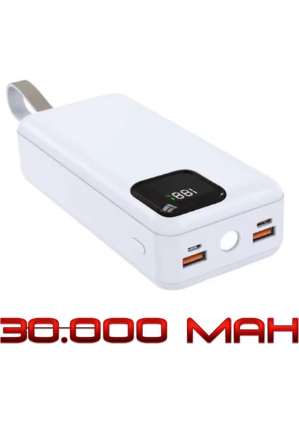 Powerbank 30.000 Mah LED El Feneri Özellikli Dahili Kablolu Powerbank