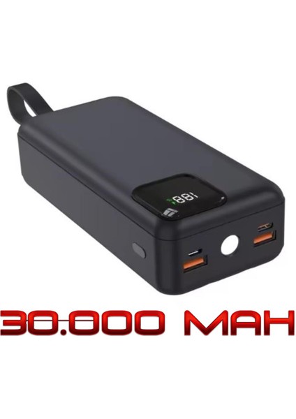 Powerbank 30.000 Mah LED El Feneri Özellikli Dahili Kablolu Powerbank