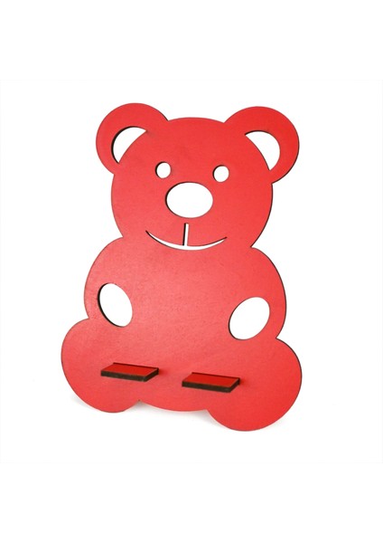 Ahşap Telefon Tablet Standı Tutacak Kırmızı Ayıcık