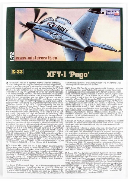 E065 1/72 Xfy-1 (Pogo) Savaş Uçağı Plastik Model Kiti modelleri