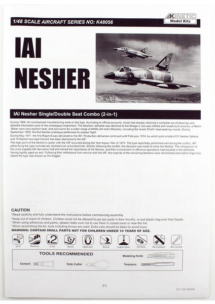 K48056 1/48 Iaı Nesher ( Single/double Seat Combo ) Savaş Uçağı, Plastik Model Kiti