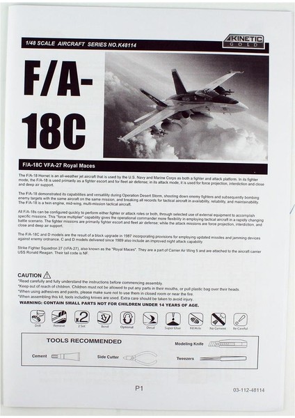 K48114 1/48 F/A-18C (Vfa-27 Royal Maces) Savaş Uçağı, Plastik Model Kiti