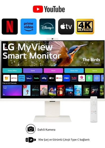 Lg Webos Akıllı Bağlantı Wi-Fi Android - Apple Görüntü Aktarım, 5ms 60Hz (Hdmı+Type-C) Apple Airplay 2 4K UHD IPS HDR10 Akıllı Monitörtv