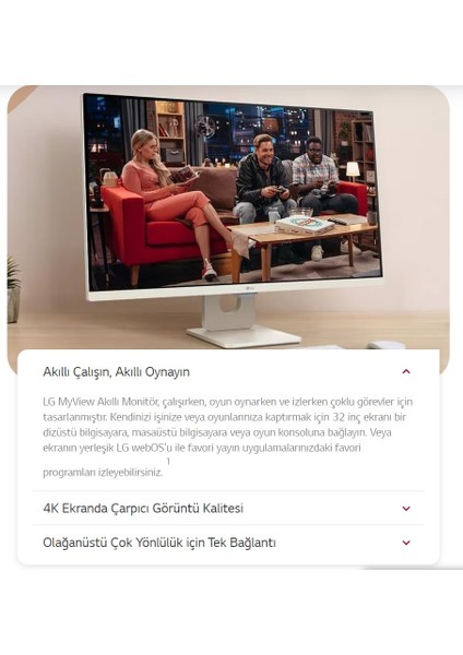 Lg Webos Akıllı Bağlantı Wi-Fi Android - Apple Görüntü Aktarım, 5ms 60Hz (Hdmı+Type-C) Apple Airplay 2 4K UHD IPS HDR10 Akıllı Monitörtv