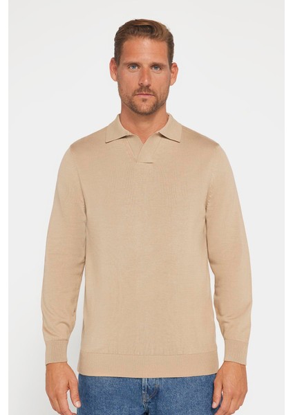 Slim Fit Dar Kesim Polo V Yaka Erkek Taş Triko Kazak fiyatları