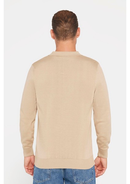 Slim Fit Dar Kesim Polo V Yaka Erkek Taş Triko Kazak indirimleri