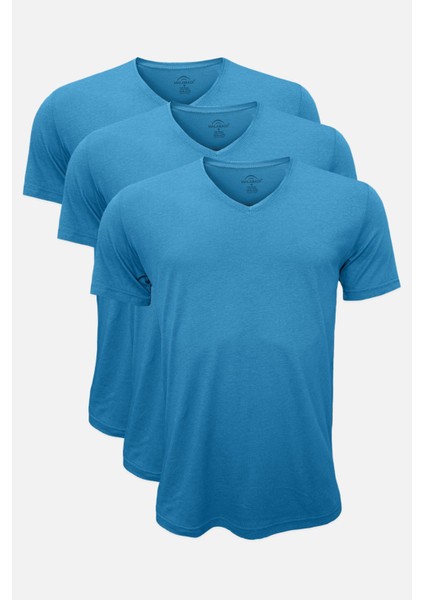 Erkek Mavi 3 Lü Paket Basic V Yaka Ince Modal Yaz Serinliği Tshirt 3M085