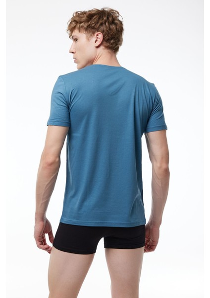Erkek Mavi 3 Lü Paket Basic V Yaka Ince Modal Yaz Serinliği Tshirt 3M085 fırsatları