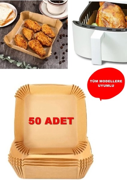 50 Adet Airfryer Pişirme Kağıdı Hava Fritözü Kare Model Pişirme Kağıdı Airfryer Yağsız Fritöz