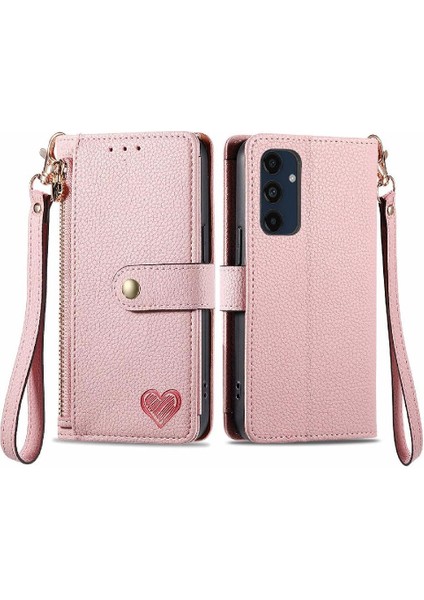 Samsung Galaxy M55 Fermuar Aşk Deri Kılıf Cüzdan Için Flip Case (Yurt Dışından)