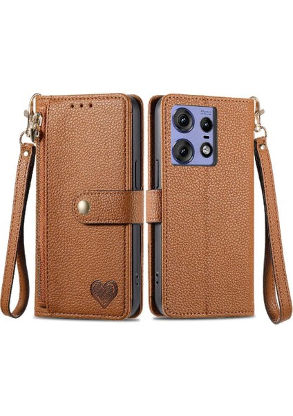 Motorola Kenar 50 Pro Aşk Deri Kılıf Cüzdan Fermuar Için Flip Case (Yurt Dışından)