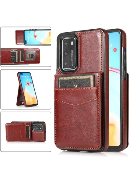Huawei P40 Manyetik Toka Kickstand Vaka Cüzdan Kartı ile Uyumlu (Yurt Dışından)