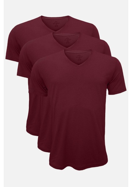 Erkek Bordo 3 Lü Paket Basic V Yaka Ince Modal Yaz Serinliği Tshirt 3M085