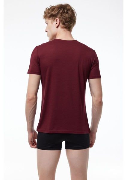 Erkek Bordo 3 Lü Paket Basic V Yaka Ince Modal Yaz Serinliği Tshirt 3M085 fırsatları
