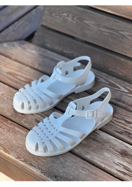 Kaof Shoes Kadın Beyaz Jelly Sandalet Kadın Şeffaf Sandalet Şeffaf Beyaz Deniz Ayakkabısı Jelly Terlik