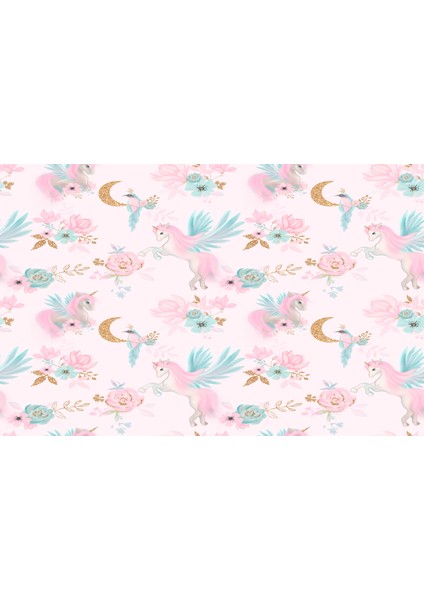 Pembe Unicorn Temalı Tek Parça Duvar Kağıdı