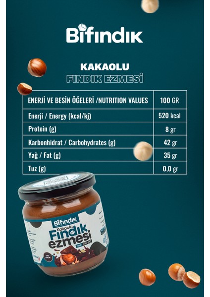 Doğal Kakaolu Parçacıklı Fındık Kreması Katkısız Kahvaltılık Sürülebilir 1.kalite Fındık Ezmesi 450G
