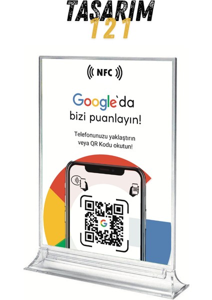 Masa Üstü NFC ve QR Kodlu Google Yorum ve Puanlama Standı Föylük TASARIM 121