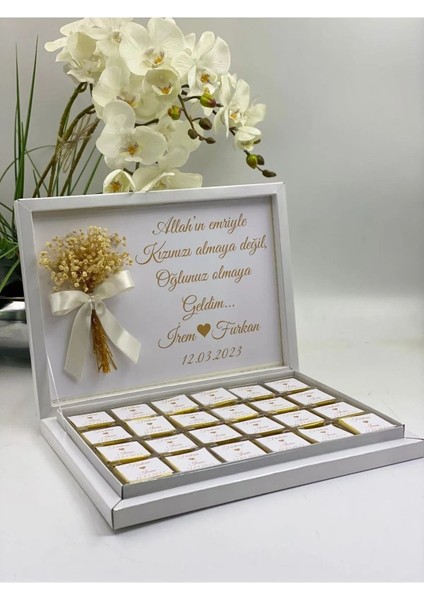 Süslemeli Söz Nişan Çikolatası, Isteme Çikolatası Söz Nişan Nikah Kız Isteme Madlen Çikolata 72 Adet modelleri