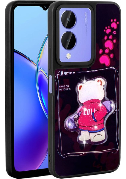 Vivo Y17S Uyumlu Case Shining Embossed Amas Silicone Cover With Iconic Figure, Siyah