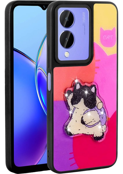 Vivo Y17S Uyumlu Case Shining Embossed Amas Silicone Cover With Iconic Figure, Mor