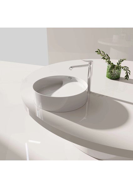 RB141RUBY Tezgah Üzeri Lavabo Ø40 cm Inci Mat Beyaz