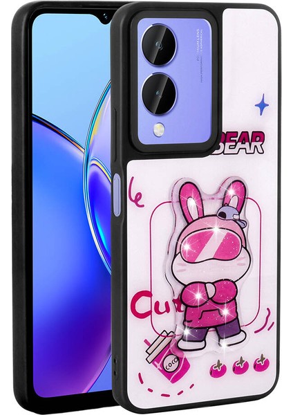 Vivo Y17S Uyumlu Case Shining Embossed Amas Silicone Cover With Iconic Figure, Beyaz