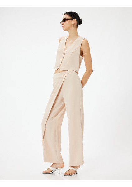 Kruvaze Detaylı Bol Paça Pantolon Aerobin Kumaş fiyatları