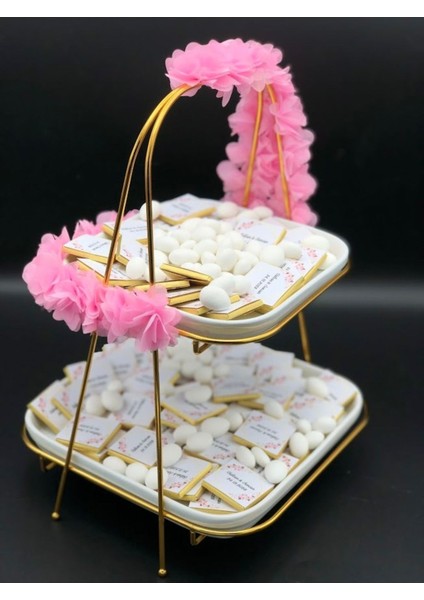 Iki Katlı Stand Kare 80 Adet Süslemeli Kız Isteme Çikolatası, Söz Nişan Çikolatası,