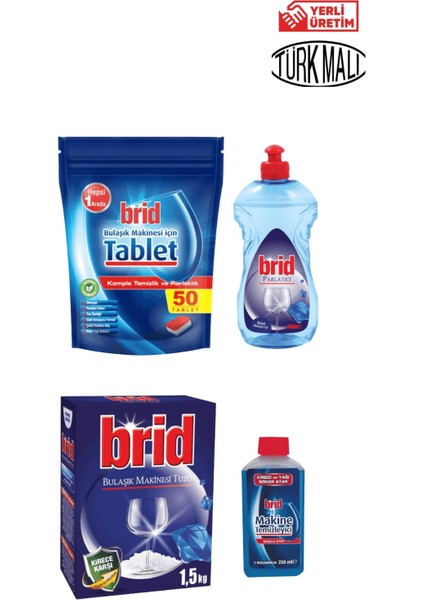 Bulaşık Makinesi Temizlik Seti Brid ( 50 Li Tablet+1,5 kg Tuz+Partatıcı+Temizleyici)