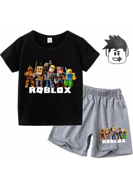 Özel Tasarım Roblox Baskılı Ter Tutmayan Yeni Stil Erkek Çocuk T-Shırt Şort Takımı