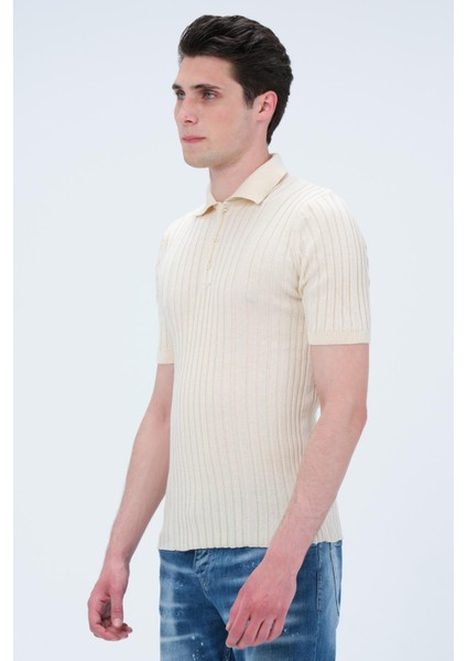 Erkek Polo Yaka Düğmeli Pamuklu Fitilli Triko Kısa Kollu T-Shirt fiyatları