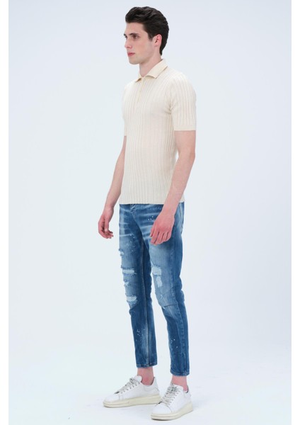 Erkek Polo Yaka Düğmeli Pamuklu Fitilli Triko Kısa Kollu T-Shirt indirimleri