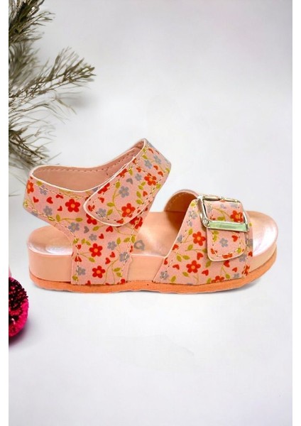 Pembe Çiçek Baskılı Tokalı Kız Çocuk Sandalet Yumuşak Doku ve Memory Foam Taban fiyatları