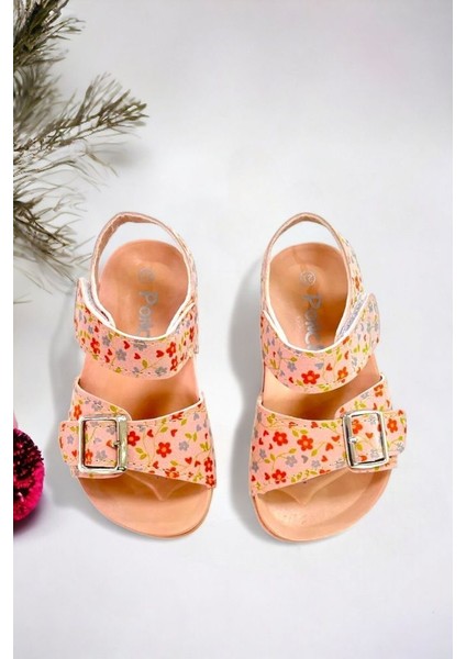 Pembe Çiçek Baskılı Tokalı Kız Çocuk Sandalet Yumuşak Doku ve Memory Foam Taban modelleri