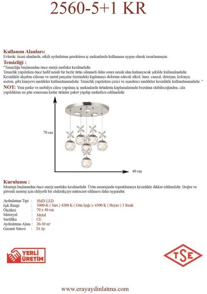 2560-5+1 6 Li Krom LED Avize