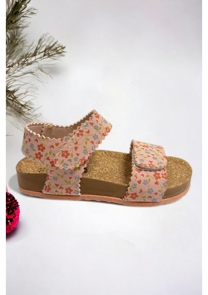 Pudra Süet Çiçek Desenli Kız Çocuk Sandalet fiyatları