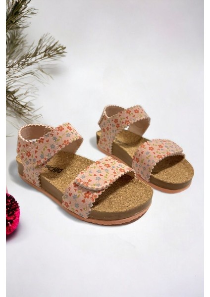 Pudra Süet Çiçek Desenli Kız Çocuk Sandalet fırsatları