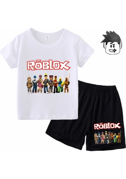 Özel Tasarım Roblox Baskılı Ter Tutmayan Pamuk Modern Erkek Çocuk T-Shırt Şort Takımı