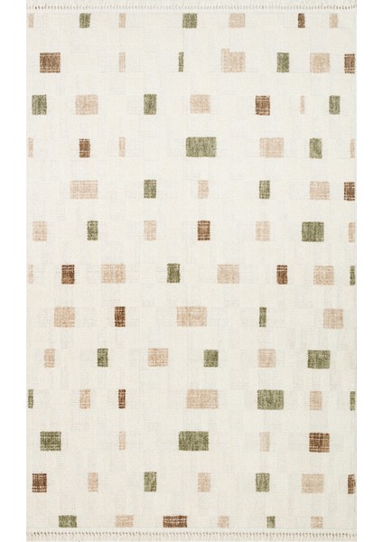 Joy 02 Green Beige Hav Toz Vermeyen Yumuşak Dokulu Etnik Desenli Modern Kaliteli Iskandinav Halı