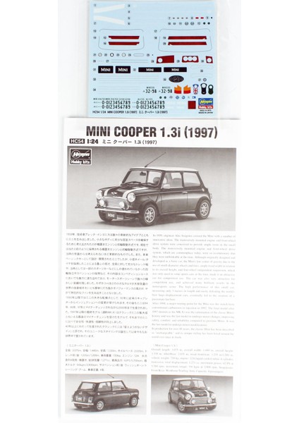 HC54 21154 1/24 Ölçek, Mini Cooper 1.3i (1997), Otomobil Plastik Model Kiti fırsatları