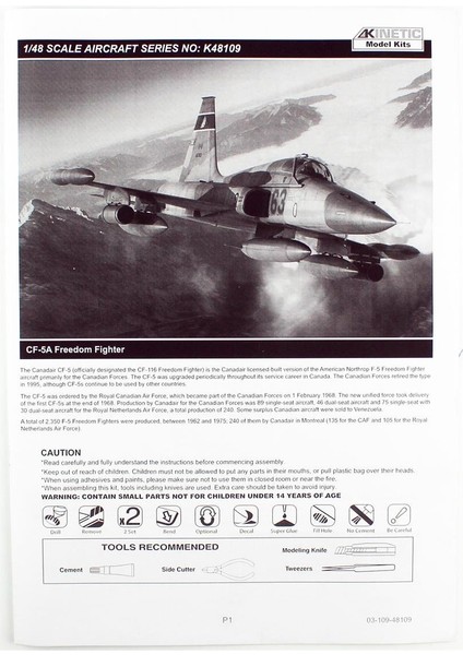 K48109 1/48 CF-5A Freedom Fighter Savaş Uçağı, Plastik Model Kiti